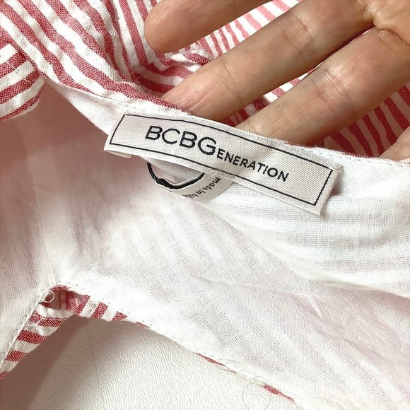 BCBGeneration Women’s Red Stripe Seersucker Flounce Sleeveless Mini Dress Size 4 - Picture 8 of 9